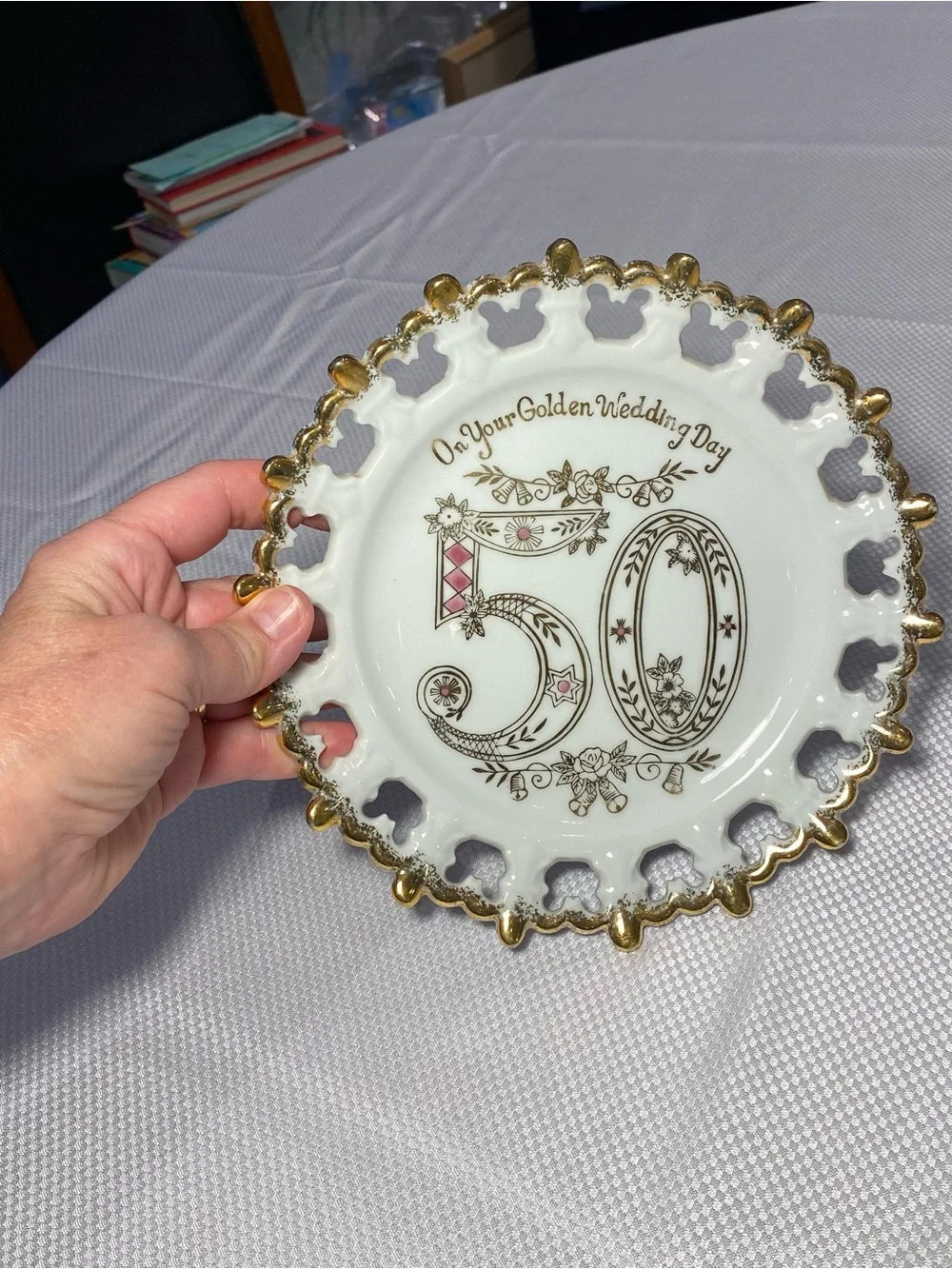 Golden Wedding 50th Anniversary Decorative Plate - Gold and White